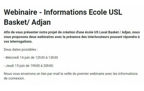 Webinaire - Informations Ecole USL Basket / Adjan